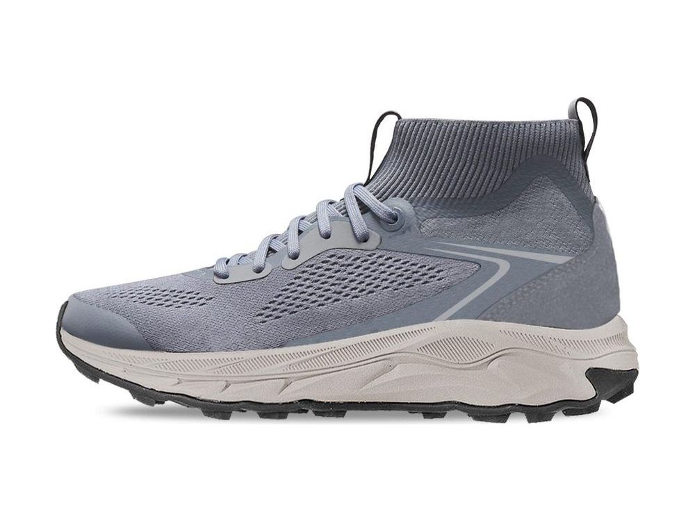 OEM/ODM light grey engineered-mesh mid-cut boot with a ribbed knit sock collar, tonal laces and a chunky cream midsole over a black outsole, manufactured by DOING Footwear