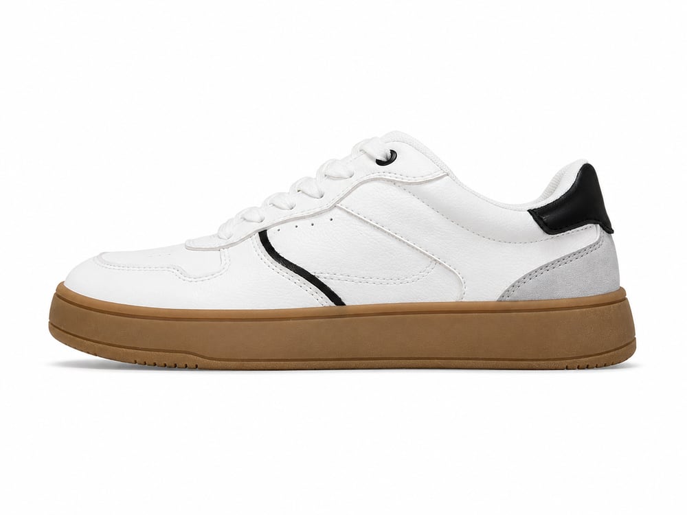 OEM/ODM wide toe box comfort sneaker in white leather with roomy rounded toe last, perforated vamp and gum rubber cupsole, manufactured by DOING Footwear (sample 4)
